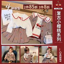  Chen Da pig L mother cherry retro style thickened suit autumn and winter new baby printed skirt Western style childrens sweater