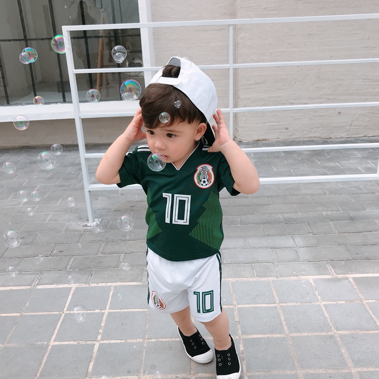 LUSON Mẹ Boy Bóng Đá Jersey Thể Thao Phù Hợp Với Mùa Hè Trẻ Em Sọc Cao Cổ Top World Cup Bé Jersey