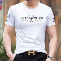 Mens mid-youth round collar short sleeve Modale pure cotton loose large version Business casual all-cotton mens T-shirt white