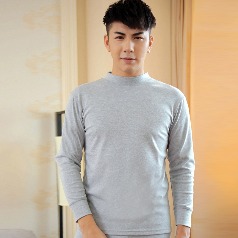 Men's Mid-Neck Pure Cotton Single-Piece Top, Semi-High Collar, Middle-Aged and Elderly, Medium-Thick Autumn Shirt, All-Cotton Undershirt