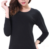 Autumn-winter thermal underwear blouses womens thin velvet round collar tight body slim fit clothes undershirt autummy long sleeve T-shirt black