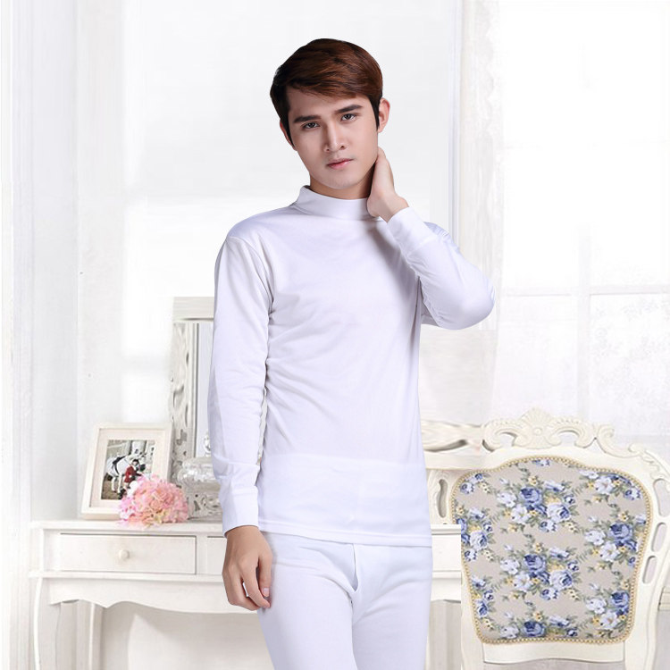 Middle-aged and elderly autumn clothes sanitary pants men's underwear thin section plus velvet semi-high collar basic thin velvet heating pants white