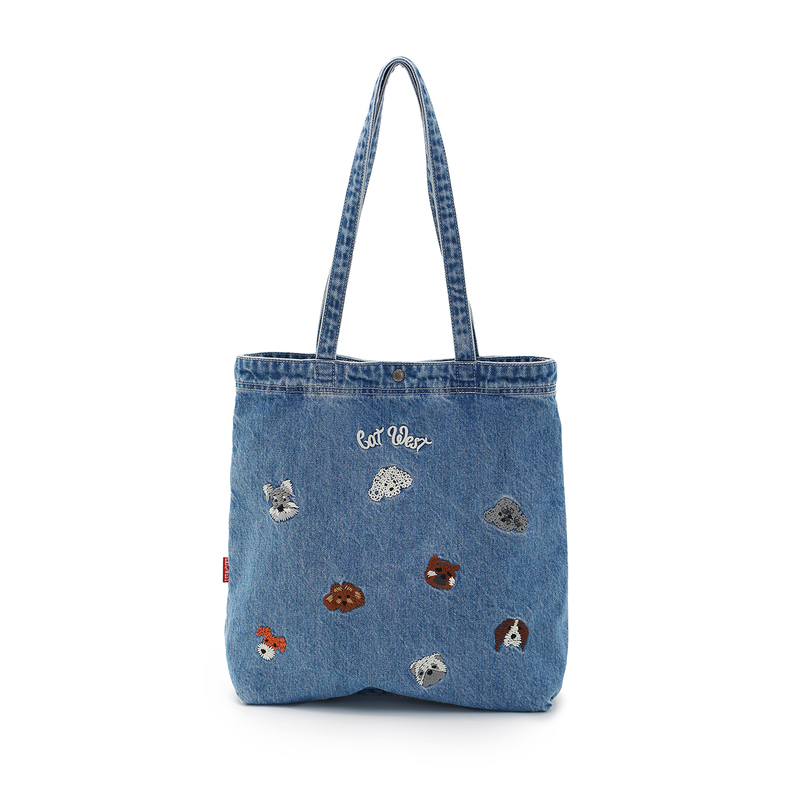 Catwest Design Hand-Painted Dog Embroidery Denim Bag Tote Bag Women's Single Shoulder Daily Commuting Cloth Bag New