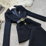 Длинный комплект, костюм, в стиле Шанель, средней длины, высокая талия