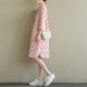 Natural Peach Blossom Loose Rose Red Polka Dot Salt Shrink Cotton Mid-length A-Line Thin Dress Shirt Skirt