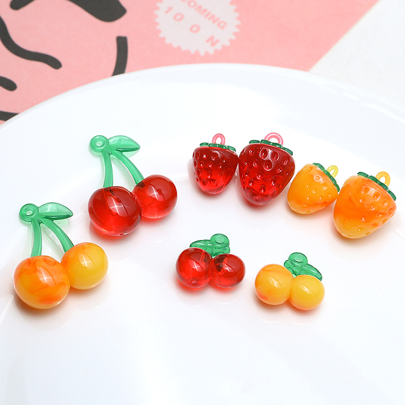 10 Pcs/package Cute Cherry Strawberry Resin Jewelry Accessories display picture 7