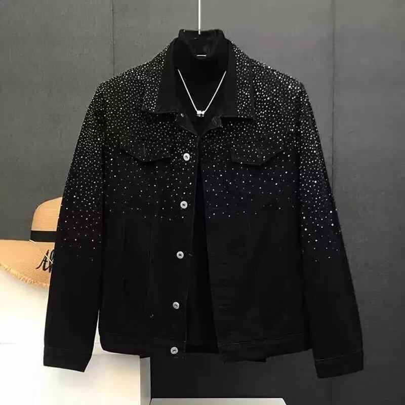 Autumn Denim Jacket for Men, High-End, Cool and Stylish, Star-Studded Rhinestone Jacket, Light Luxury, Hairstylist Trendy Brand Casual Top