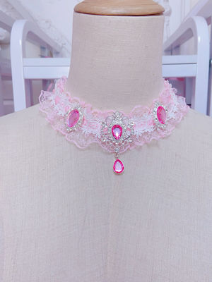 A gorgeous and elegant rose lace necklace accessory featuring a Japanese-style soft girl Lolita