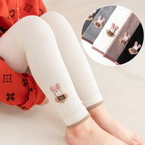 Spring and autumn new girls cotton leggings long pants children vertical bar rabbit knitted cotton small small middle and big children thin