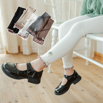 Spring and Autumn Girls Lace Strawberry Leggings Childrens Knitted Cotton Thin Wear Long Pants
