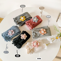 Girls ankle-length pants Children Spring and Autumn Knitted Cotton Wood Ear Flower Leggings Baby Wear Long Pants White Thin