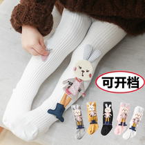 Spring and Autumn Girls Knitted Cotton Leggings Long Pants Children Cartoon Bunny Pantyhose Baby Open Cotton