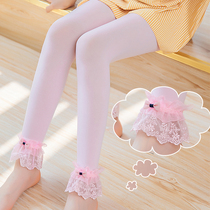 Spring and summer thin girl lace leggings childrens nine-point trousers velvet anti-hook stockings white anti-mosquito pants