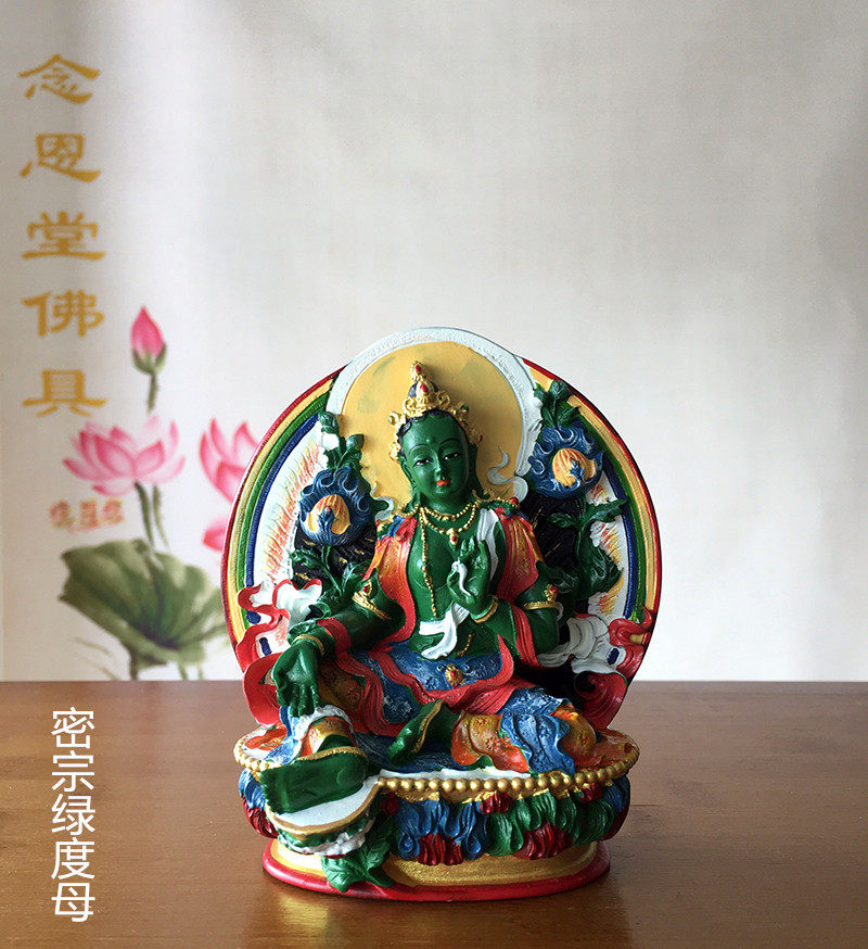 Dora Guanyin Peaceful Green Tara Bodhisattva Tibetan Tantra Hand-painted Green Tara Little Buddha Statue With Buddha