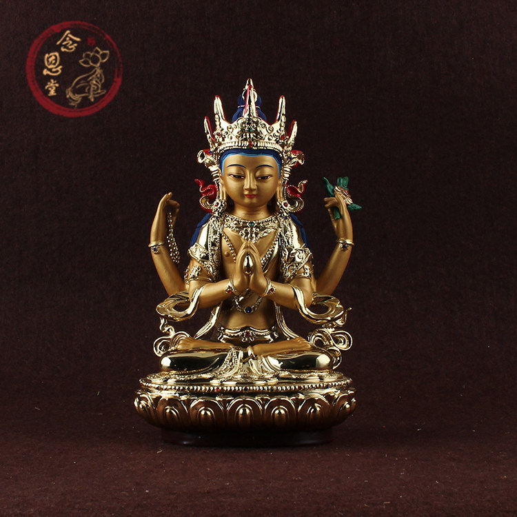 Tibetan Tantric small Buddha statue Resin four-armed Guanyin Buddha Statue Four walls Guanyin Bodhisattva height 26cm SF
