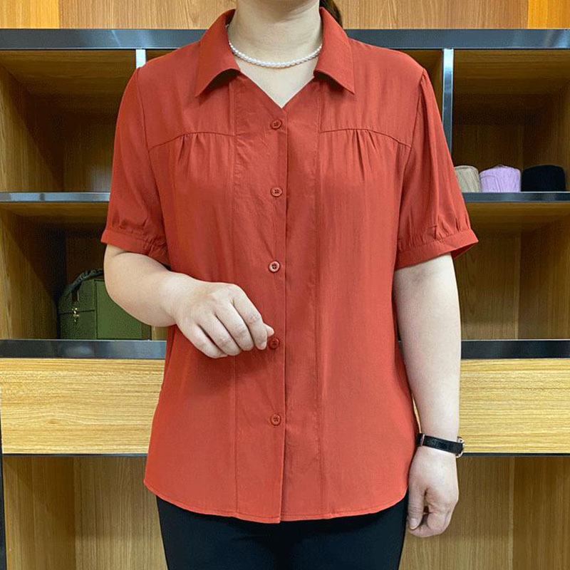 Summer New Fashion Small Square Collar Solid Color Short-Sleeved Shirt Women's Loose Top Casual Shirt Mom's Wear