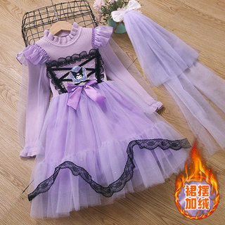 女童库洛米连衣裙冬儿童洋气加绒公主裙小女孩洛丽塔针织毛衣裙子