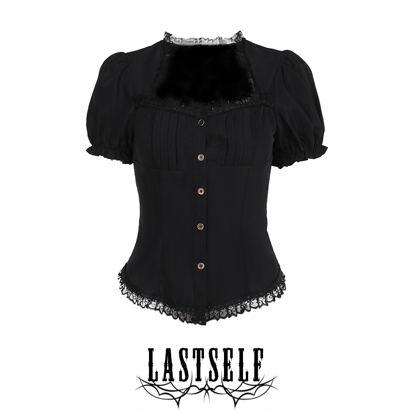 Lastself Medieval Noble Lady Retro Gothic Square Neck Puff Sleeve Shirt Subculture Lolita Top for Women