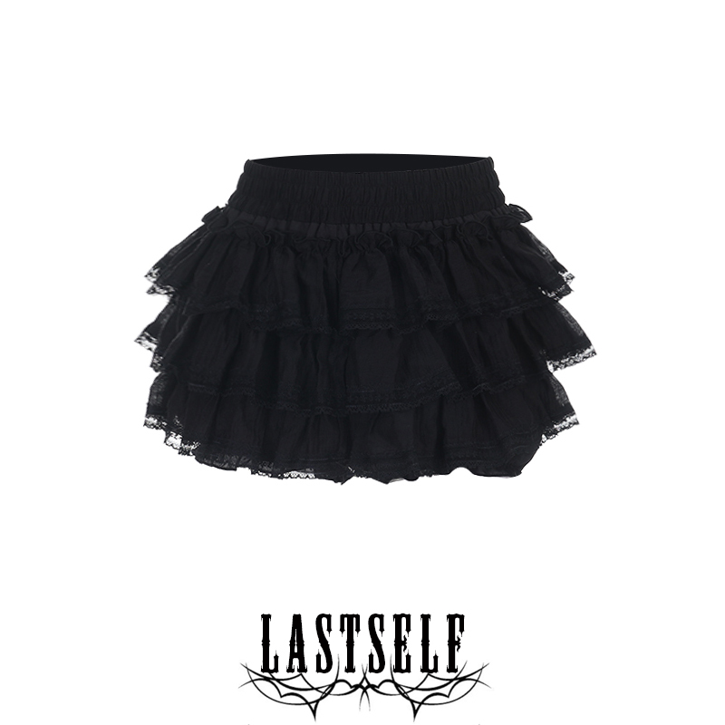 Lastself Black Feather Dance Gothic Black Lace Patchwork Layered Anti-Exposure Short Skirt Lastself Black Feather Dance Gothic Black Lace Patchwork Layered Anti-Exposure Short Skirt