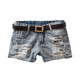 New style shorts for women, summer jeans, ripped, printed, mid-waist hot pants, whitened, light-colored raw edges, loose and slimming