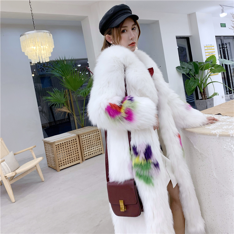 2022 new fur imported fox fur woven fur coat women's mid-length large lapel suit collar coat