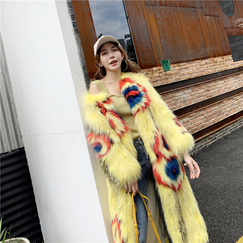 2022 new fur coat women imported raccoon fox fur coat whole leather woven fur coat women mid-length