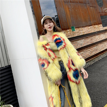2021 new fur coat female imported raccoon fox fur coat whole leather woven fur coat female medium-long section