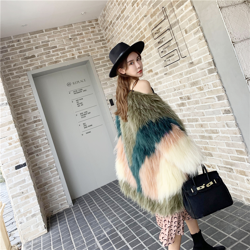 Fox fur coat women's 2022 new raccoon fur woven fur coat women's mid-length real fur coat