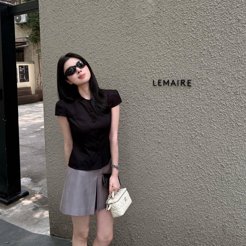 Dog-Feeding Bread Unemiette'100 Lyocell' Retro Lace-Up Waist-Cinching Short-Sleeved Shirt New Chinese-Style Top Dog-Feeding Bread Unemiette'100 Lyocell' Retro Lace-Up Waist-Cinching Short-Sleeved Shirt New Chinese-Style Top