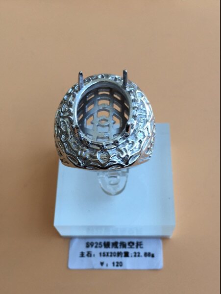 Manufacturer Direct S925 silver Amber Honey Wax Emerald Color Gem 14 * 19 Back Cover European and American Style Men's Rings