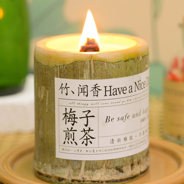 Bamboo Aromatherapy Essential Oil Candle Incense Indoor Fragrance Sleep Aid Calming Candlelight Desktop Ornament Small Size 160g
