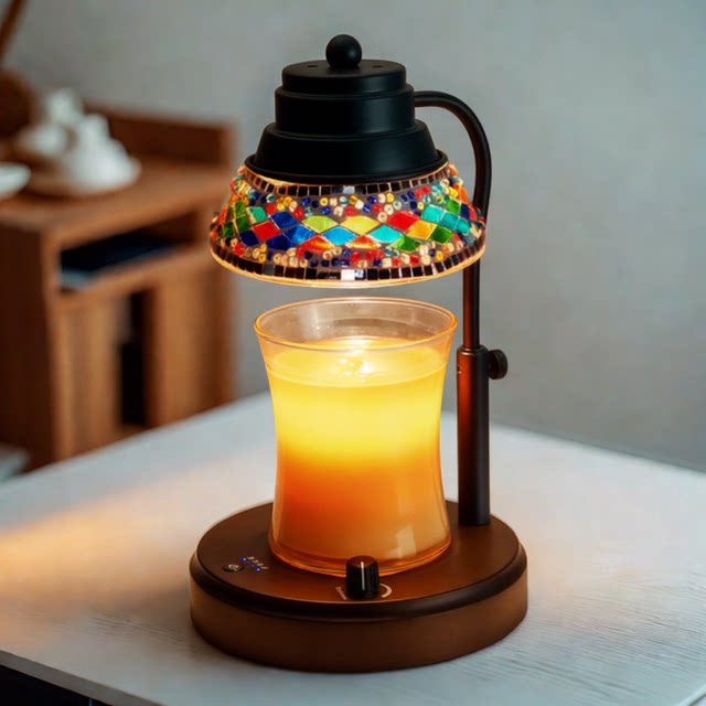Light luxury mosaic stained glass lifting fragrance wax lamp melting candle lamp candle aromatherapy lamp bedroom atmosphere table lamp