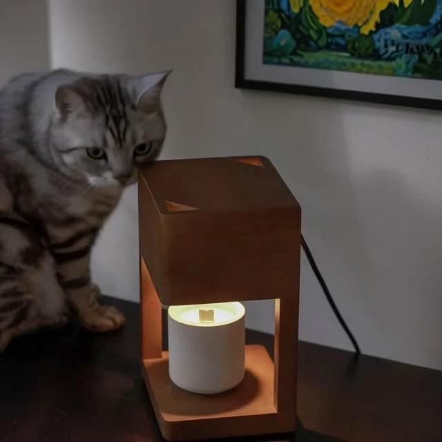 Walnut Wood Flameless Aromatherapy Candle Warmer Lamp, Timed Bedside Table Lamp, Wax Melting Lamp, Ambient Light, Night Light