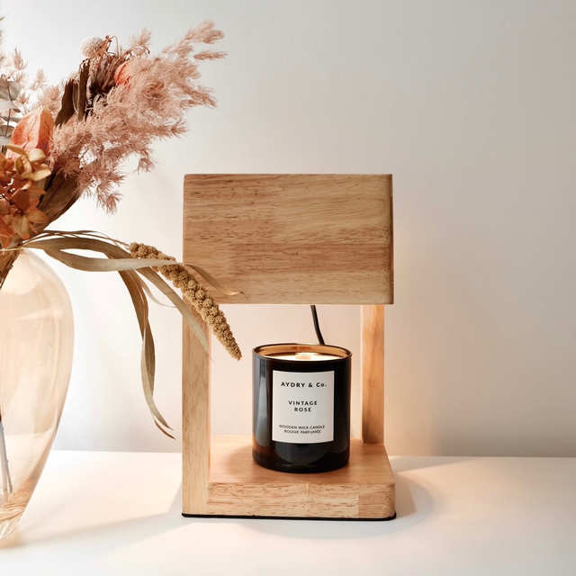 Japanese-Style Natural Wood Flameless Aromatherapy Candle Warmer Lamp, Timed Bedside Table Lamp, Wax Melting Lamp, Ambient Night Light