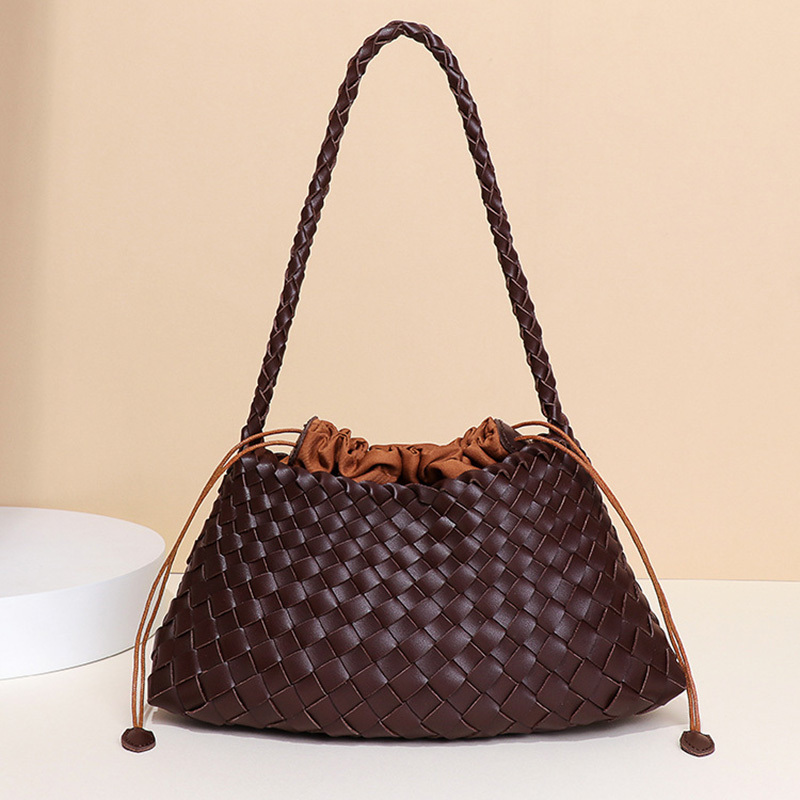 Cowhide Light Luxury Woven Underarm Bag 2026 Spring/Summer New Style Hand-Held Basket Bag Fashionable Versatile Shoulder Tote Bag