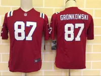 Trẻ em Mặc Thanh niên Yêu nước Ô liu Trẻ em Jersey Số 87 GRONKOWSKI Đỏ găng tay bóng bầu dục