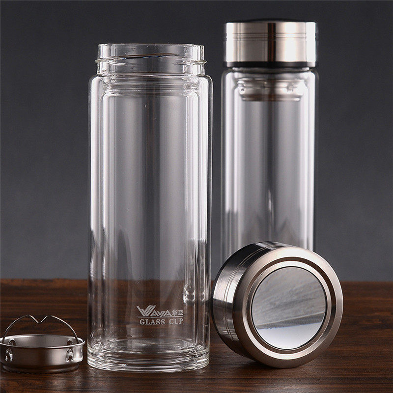 Huaya double glazed glass cup men and women portable water cup insulation with lid filter screen Home business office tea cup