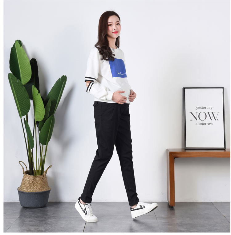 Thai sản Xuân Thu phiên bản Hàn Quốc của quần nâng bụng harem cotton giản dị XL chân quần kaki quần tây công sở quần áo bầu đẹp