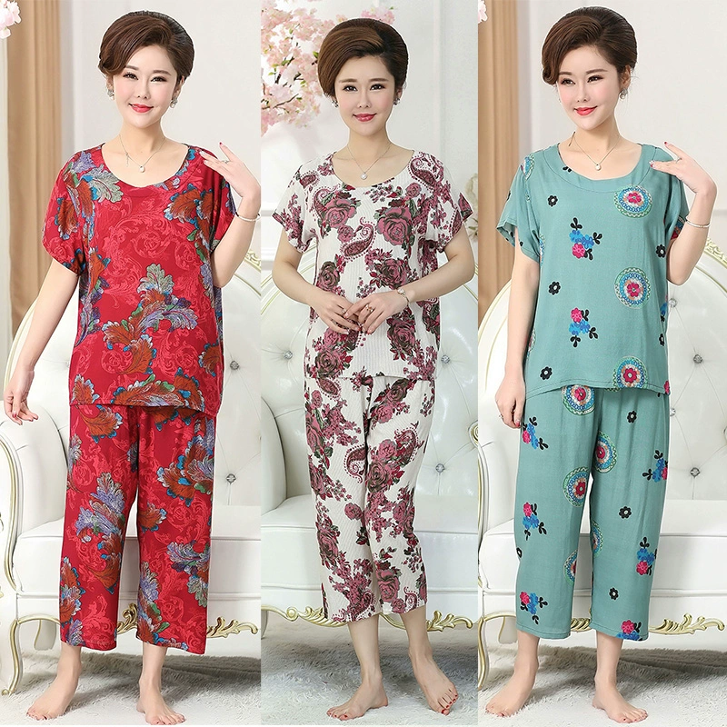 Mùa hè 2020 bộ đồ của mẹ trung niên và phụ nữ cao tuổi cotton lụa hai mảnh phù hợp với thời trang mới in ngắn tay phù hợp - Phụ nữ cao cấp