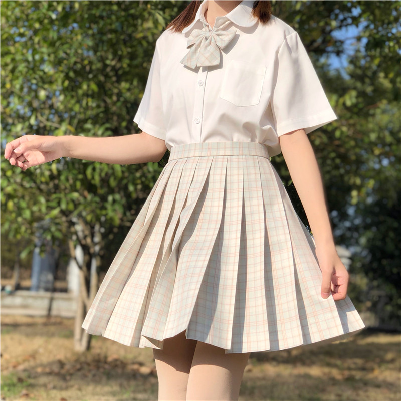 (Swallowjk home) Original lattice (white Portugal) (sweet tangerine) JK uniform skirt Plaid pleated skirt