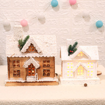 Christmas New Ornaments Wooden House with Lights Window Scene Christmas House Castle Decoration Snow Small House