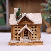 Christmas Scene Decoration Home Small House Decorations Tabletop Pendulum wooden solid wood with lamp photo props