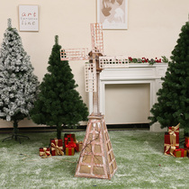 Christmas Large Scene Placement Beauty Chen Hotel Mall Outdoor Scene Decoration Luminous Wooden House Christmas Windmill Decorations