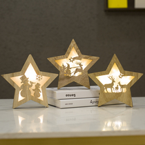 Christmas Desktop Pendulum wood Luminous Christmas Lights Pentagon Shop Windows Hanging Decorations Gifts Deer Snowman