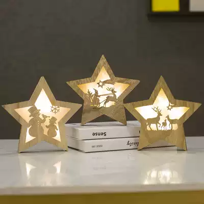 Christmas desktop ornaments wooden glowing Christmas lighting five-pointed star window ornaments gift deer snowman