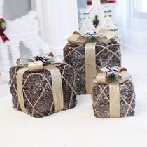 Christmas Hemp Silk Gift Box Decoration Iron Art Gift Box Three Sets Hotel Scene Decorations SHOP Shop Windows