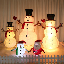 Christmas Decorations Snowman LED Luminous Iron Art Hollowed-out Large Snowman Mall Props Festival Scene Arrangement Lights