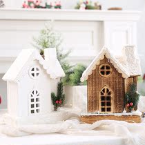 Christmas Wooded House Adornment Mini Castle Swing Piece Festive Gift Snow Scene Arrangement With Light Table Wooden House