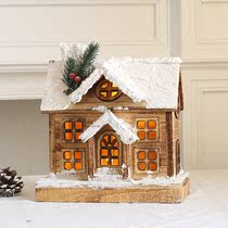 Christmas Snowscape Luminous small house Christmas Scene wood Decorative Pendulum with Christmas Decorative Snowscape Wooden wooden table swing piece
