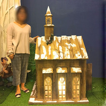 Christmas Snow House Christmas Decorations Christmas Tree Big Shine Hotel Old Color Wooden House Shop Window Scene Arrangement